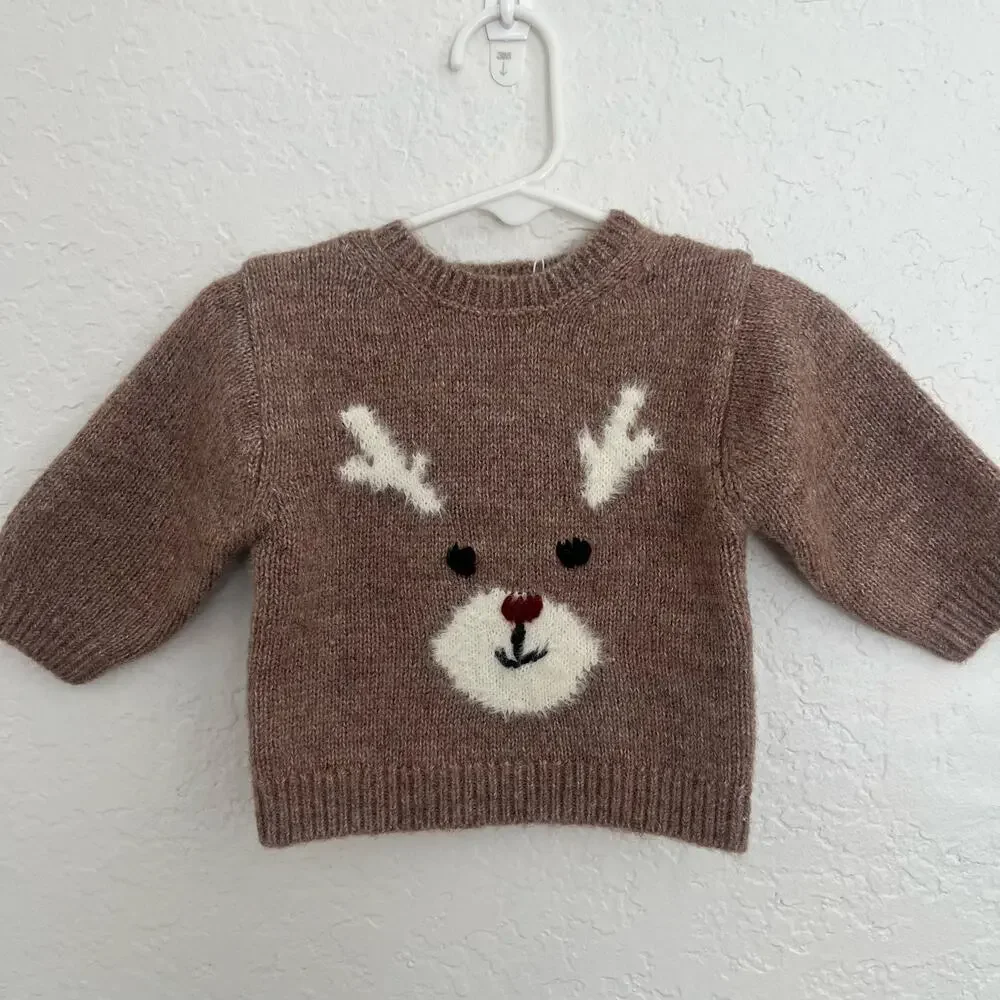 Zara Baby Knit Reindeer Holiday Sweater 3-6M NWT
